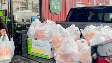 Bags of produce items loaded in the back of a truck