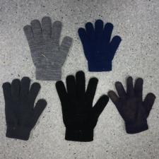 Single finger gloves blue, small grey, large grey, black, stripy grey