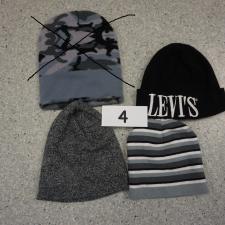 #4 Toques - Black Levi's, Grey beanie, grey, black, white strip beanie